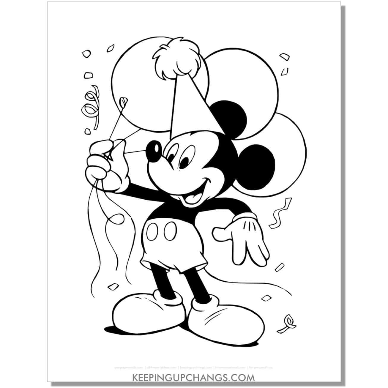free happy birthday mickey mouse coloring page, sheet.