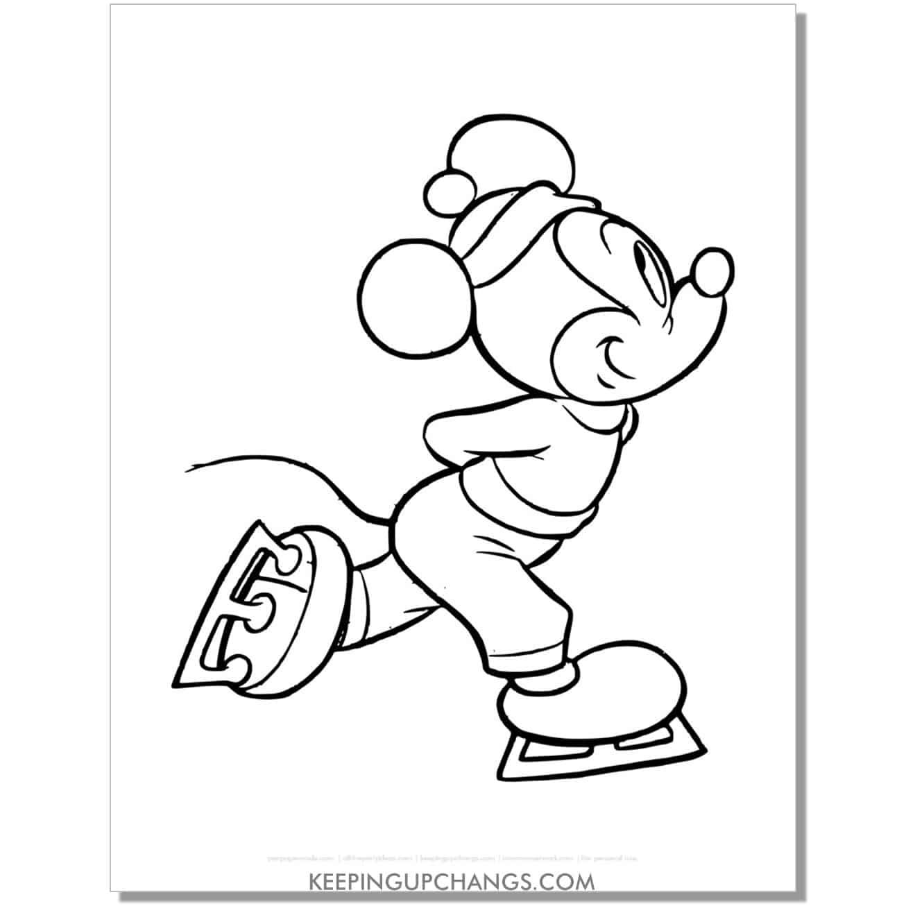 free mickey mouse ice skaing coloring page, sheet.
