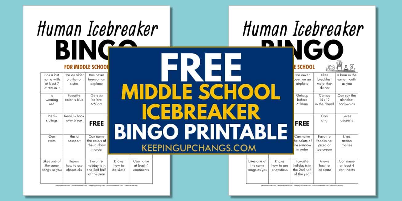 free middle school human icebreaker bingo printable.