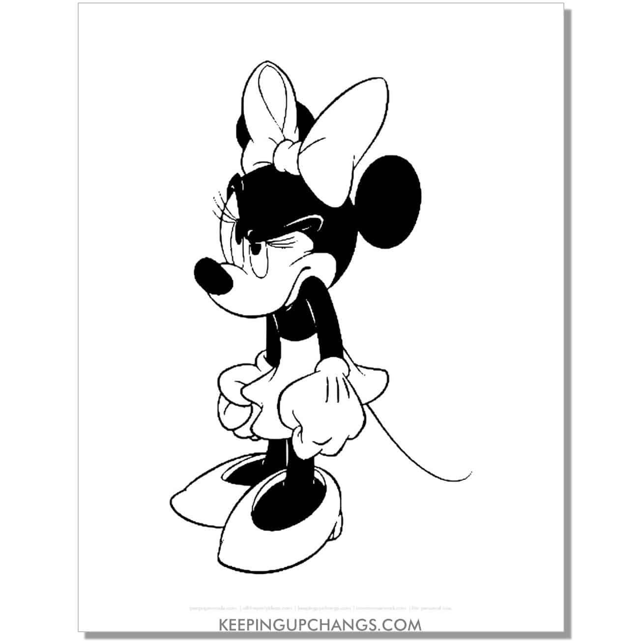 free minnie mouse not happy coloring page, sheet.
