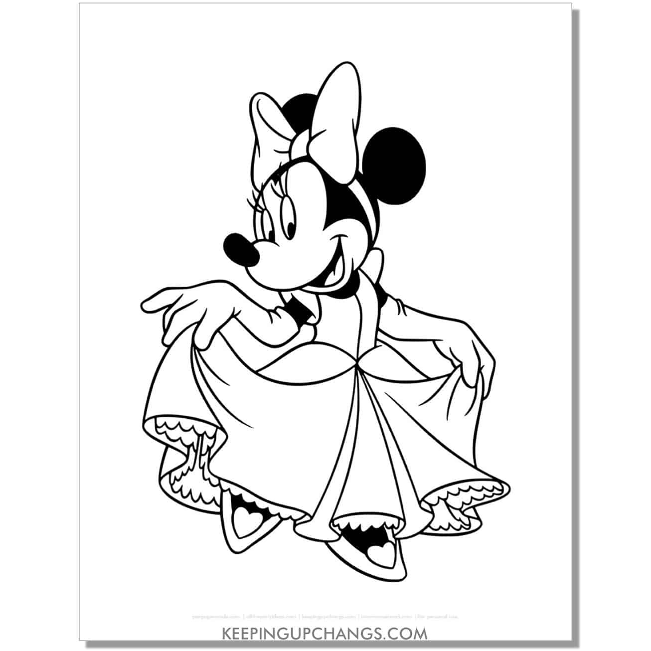free minnie mouse in ballerina costume coloring page, sheet.