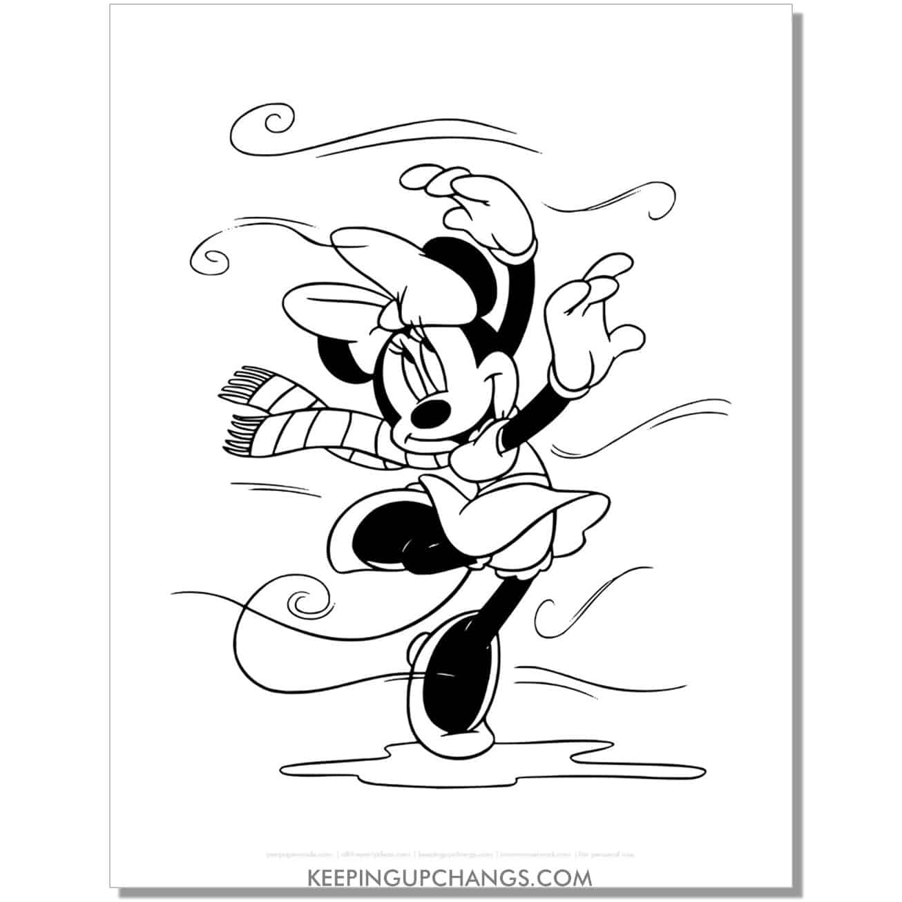 free minnie mouse does ballerina move in snow coloring page, sheet.
