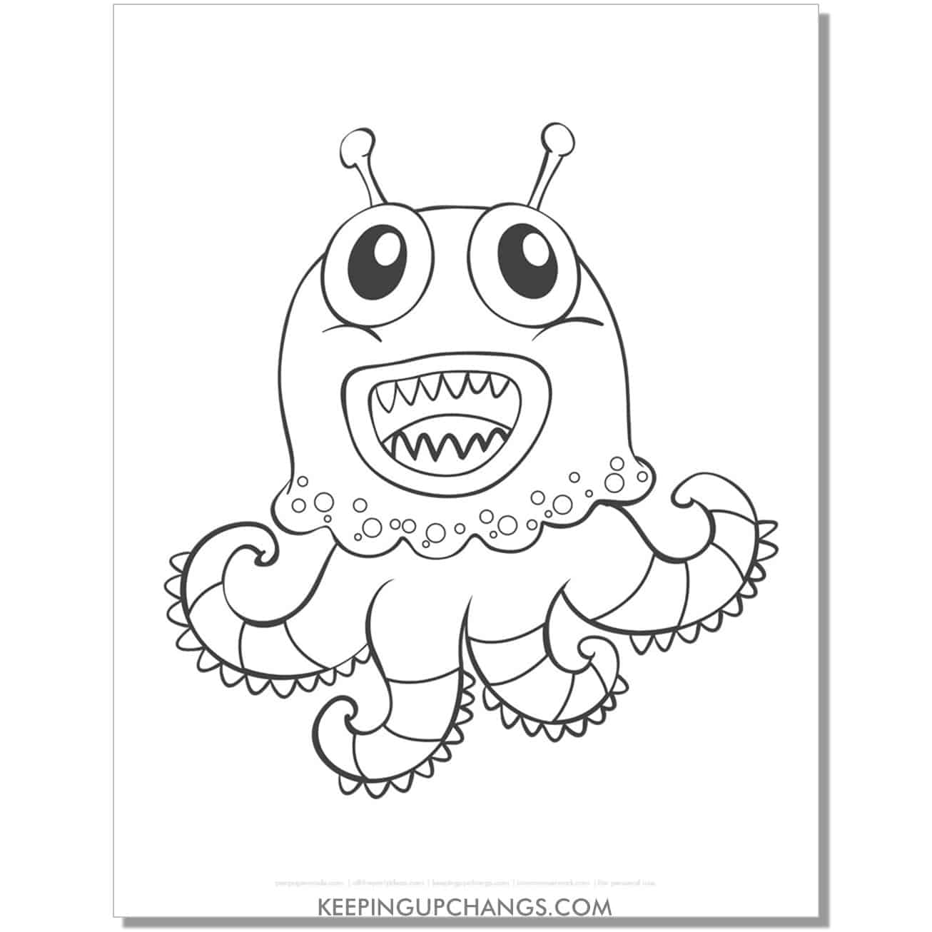 free squid monster coloring page.