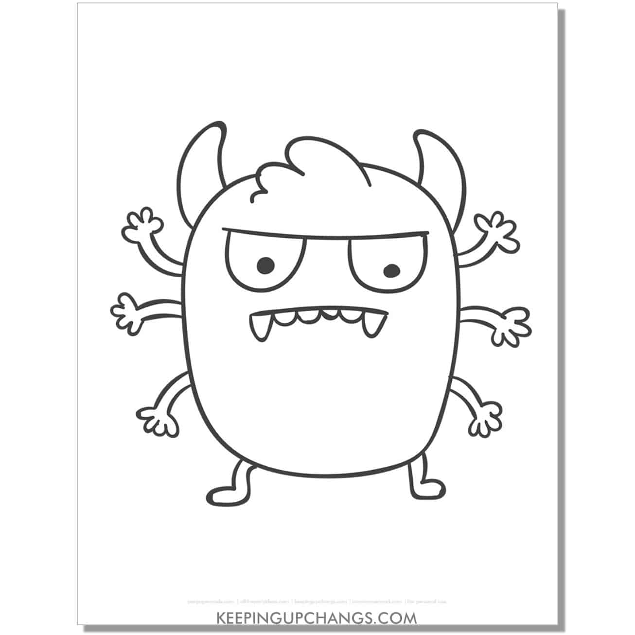 free 6 armed monster coloring page.
