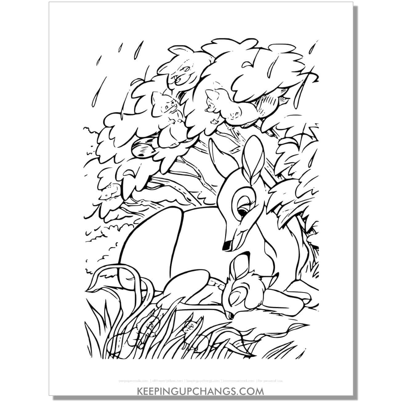 free mother and sleeping bambi coloring page, sheet.