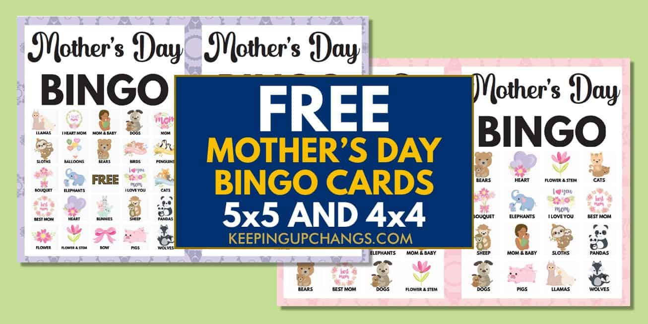 free mother's day bingo cards 5x5 4x4 for birthday party, wedding, baby shower.