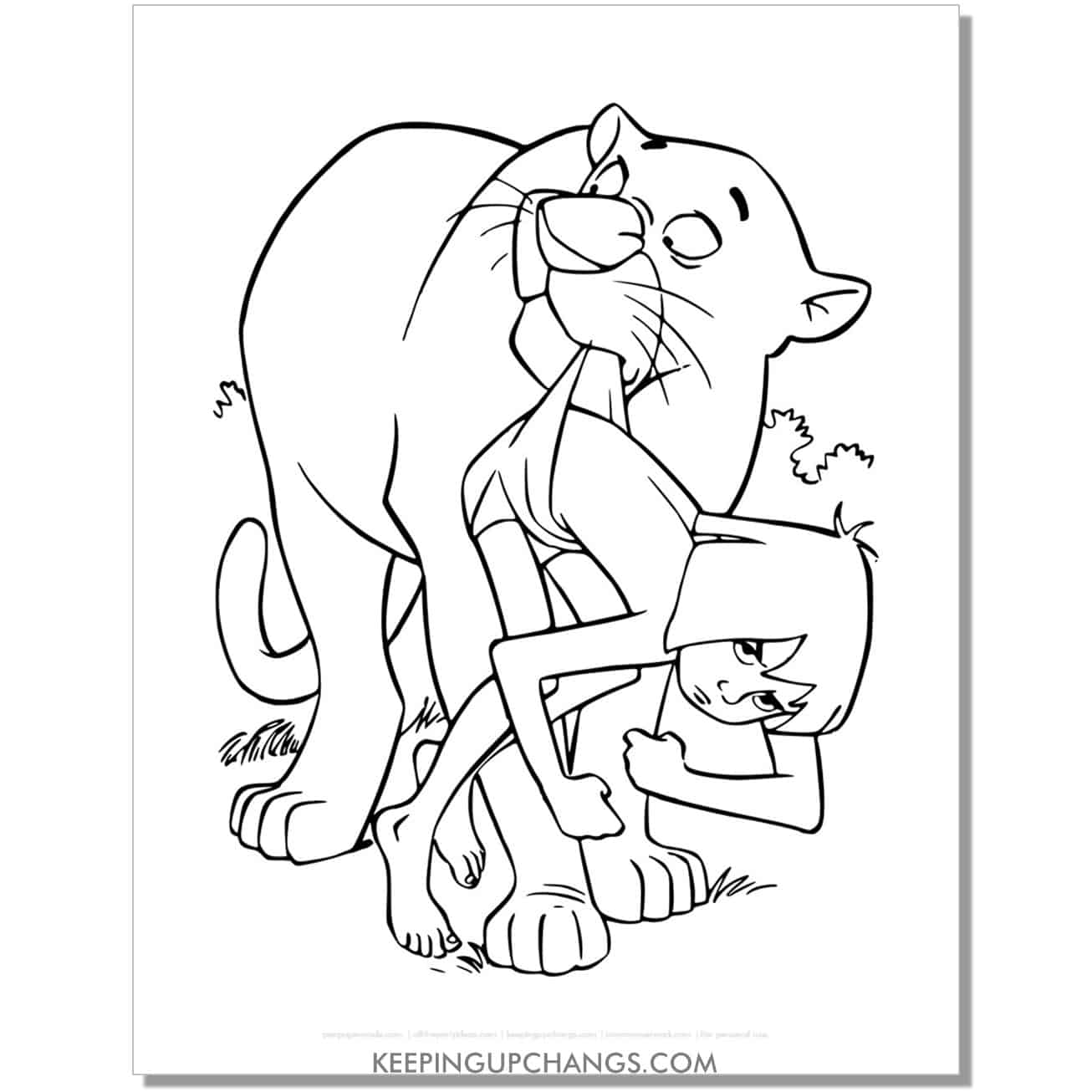 bagheera holds mowgli by pants jungle book coloring page, sheet.