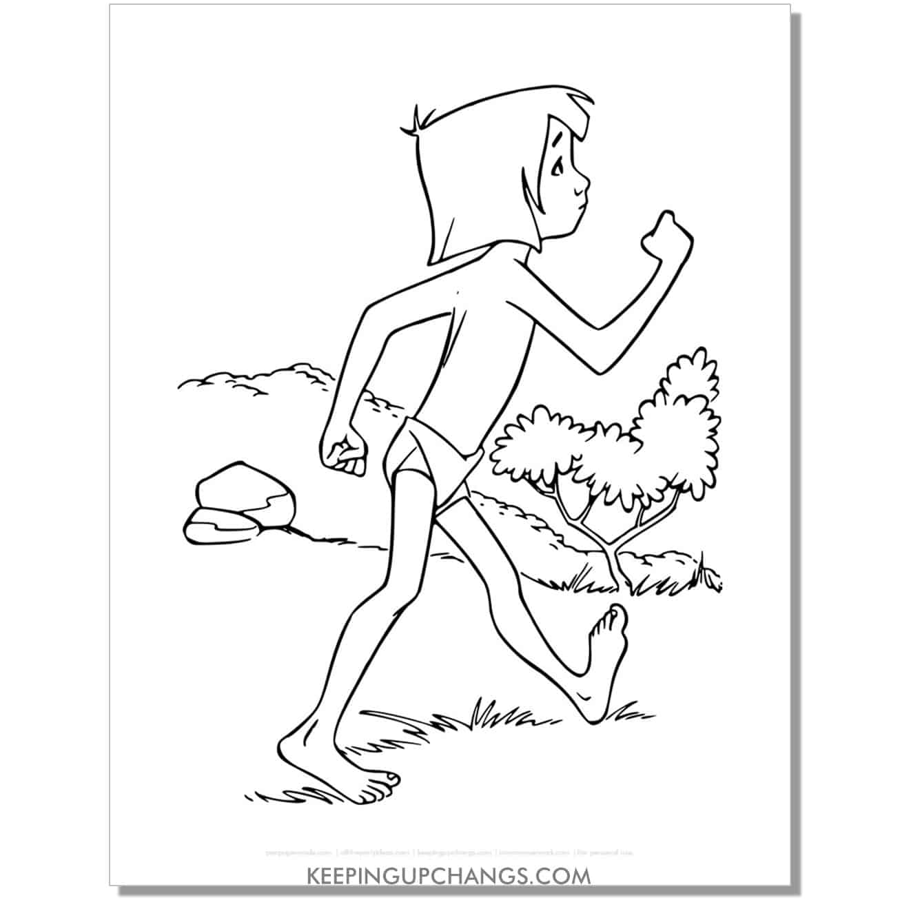 mowgli walking jungle book coloring page, sheet.