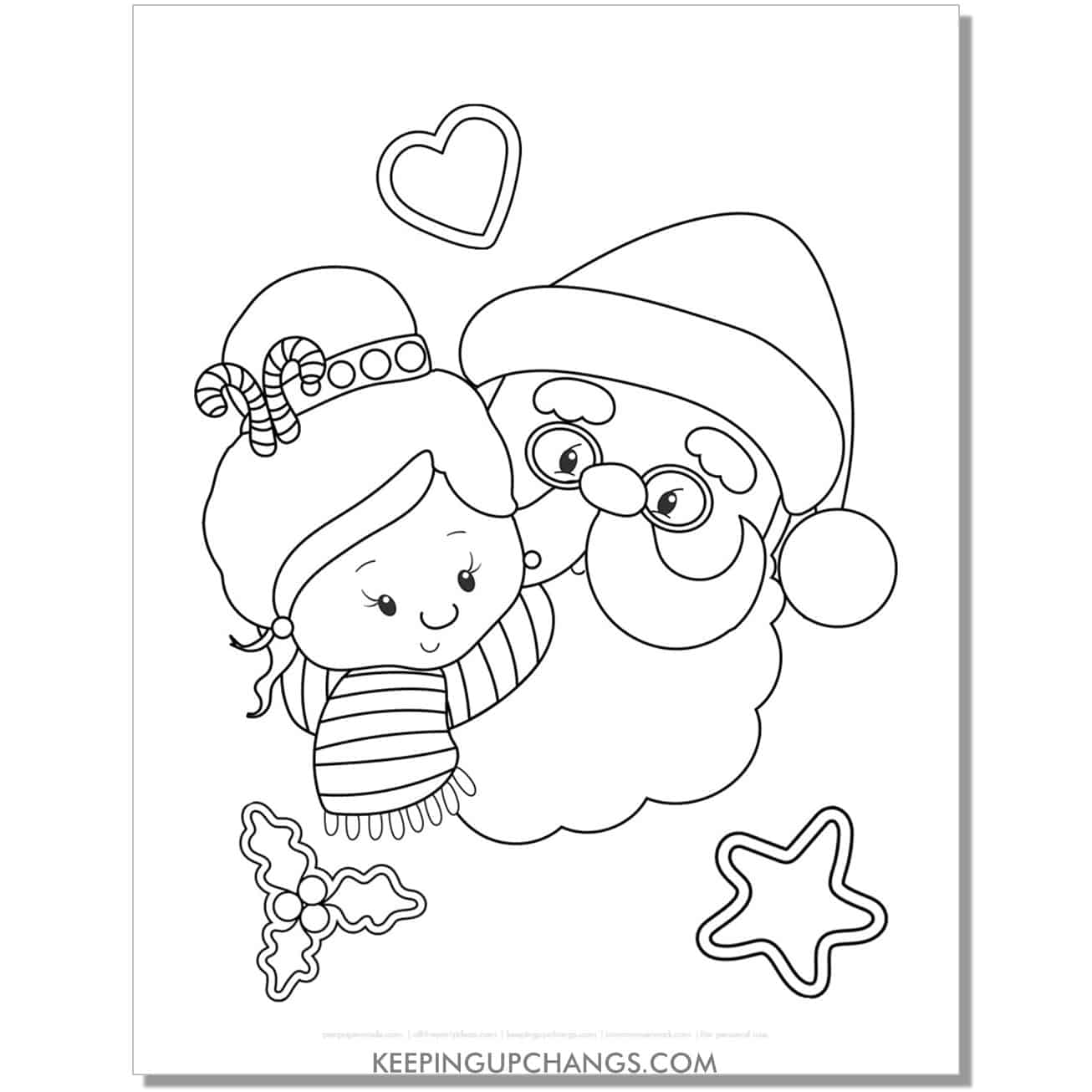 free adorable santa and mrs claus with cookies coloring page.