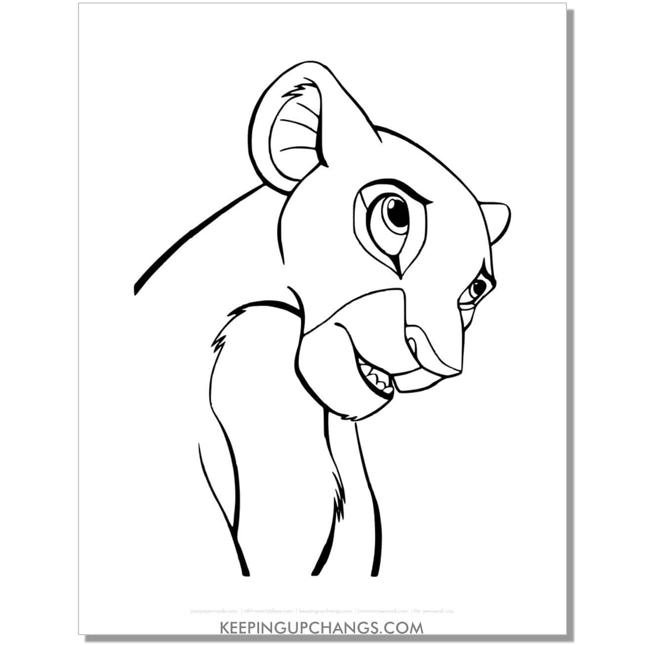 adult nala with head down lion king coloring page, sheet.