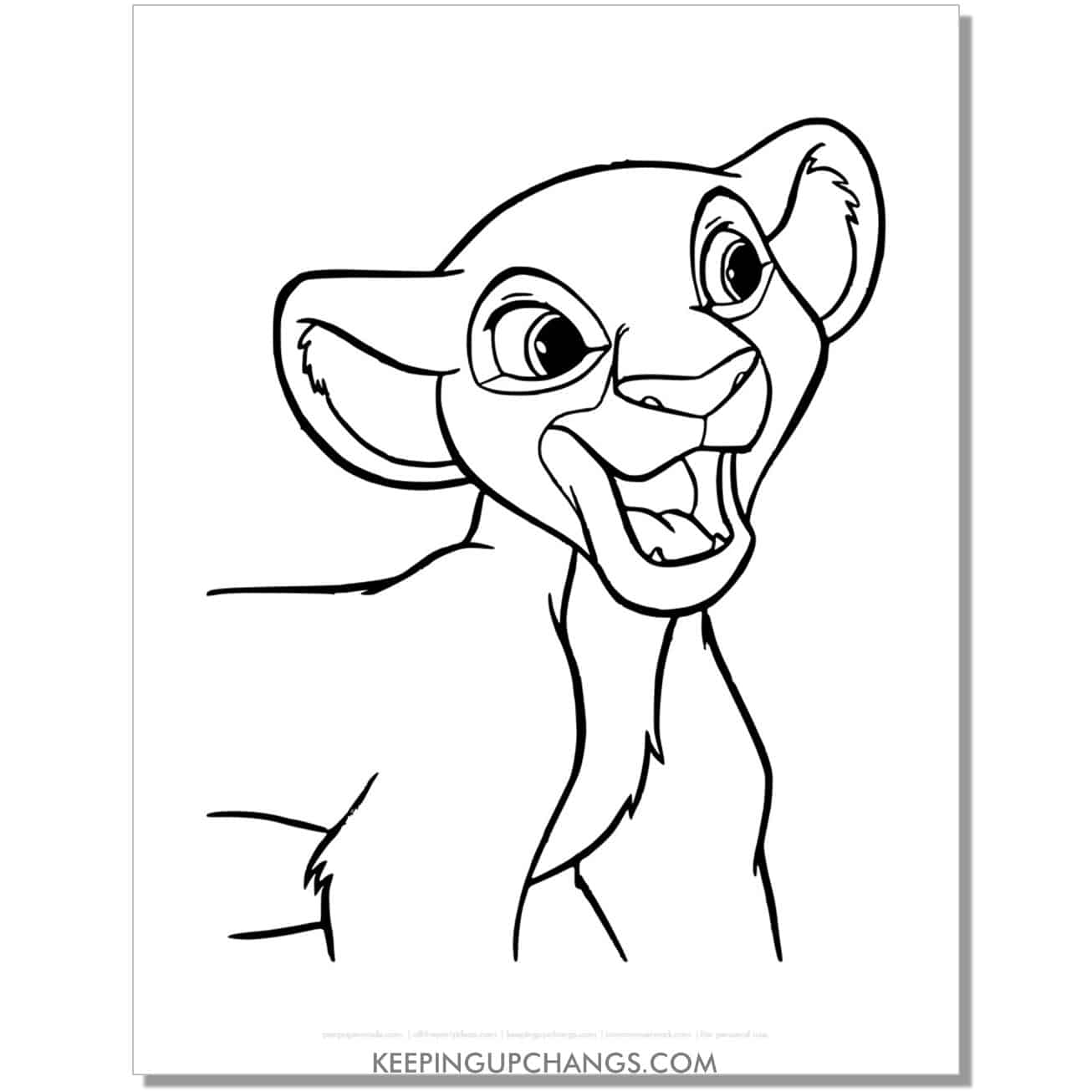 happy kid nala lion king coloring page, sheet.