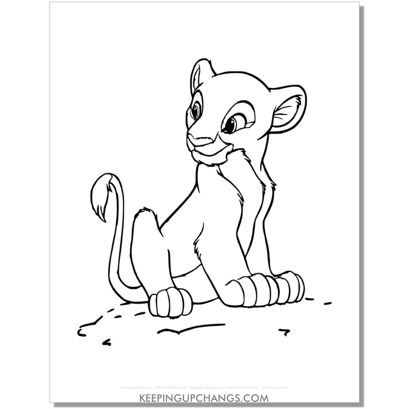 kid nala sitting lion king coloring page, sheet.