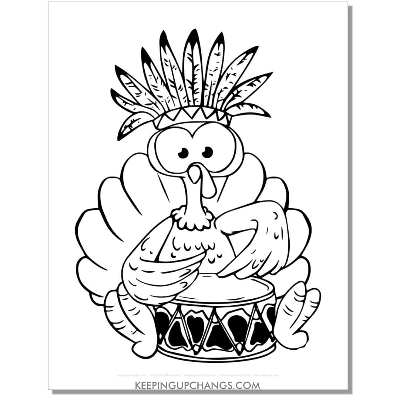 free native american indian turkey coloring page for fall, thanksgiving.