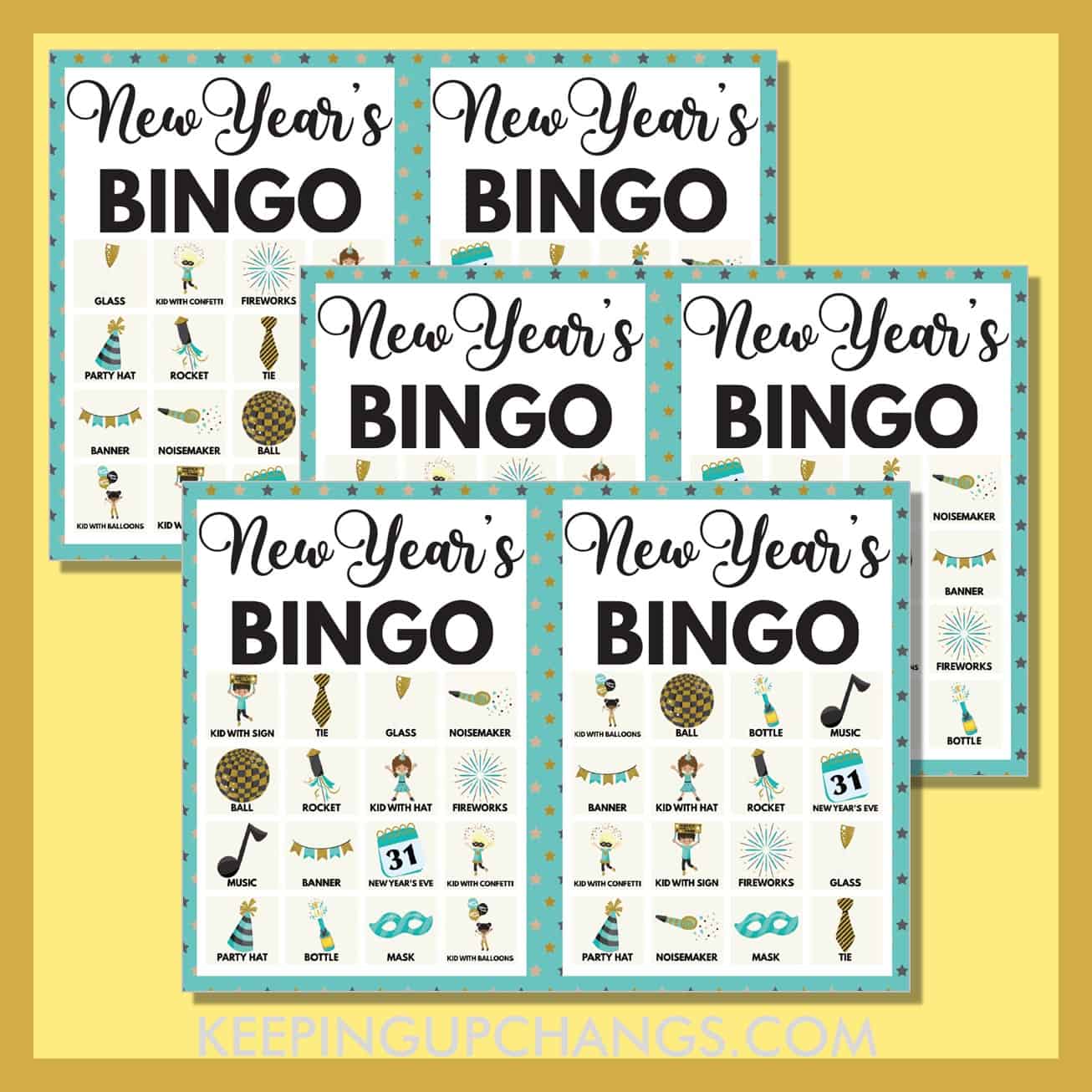 free new year's bingo 4x4 game cards.