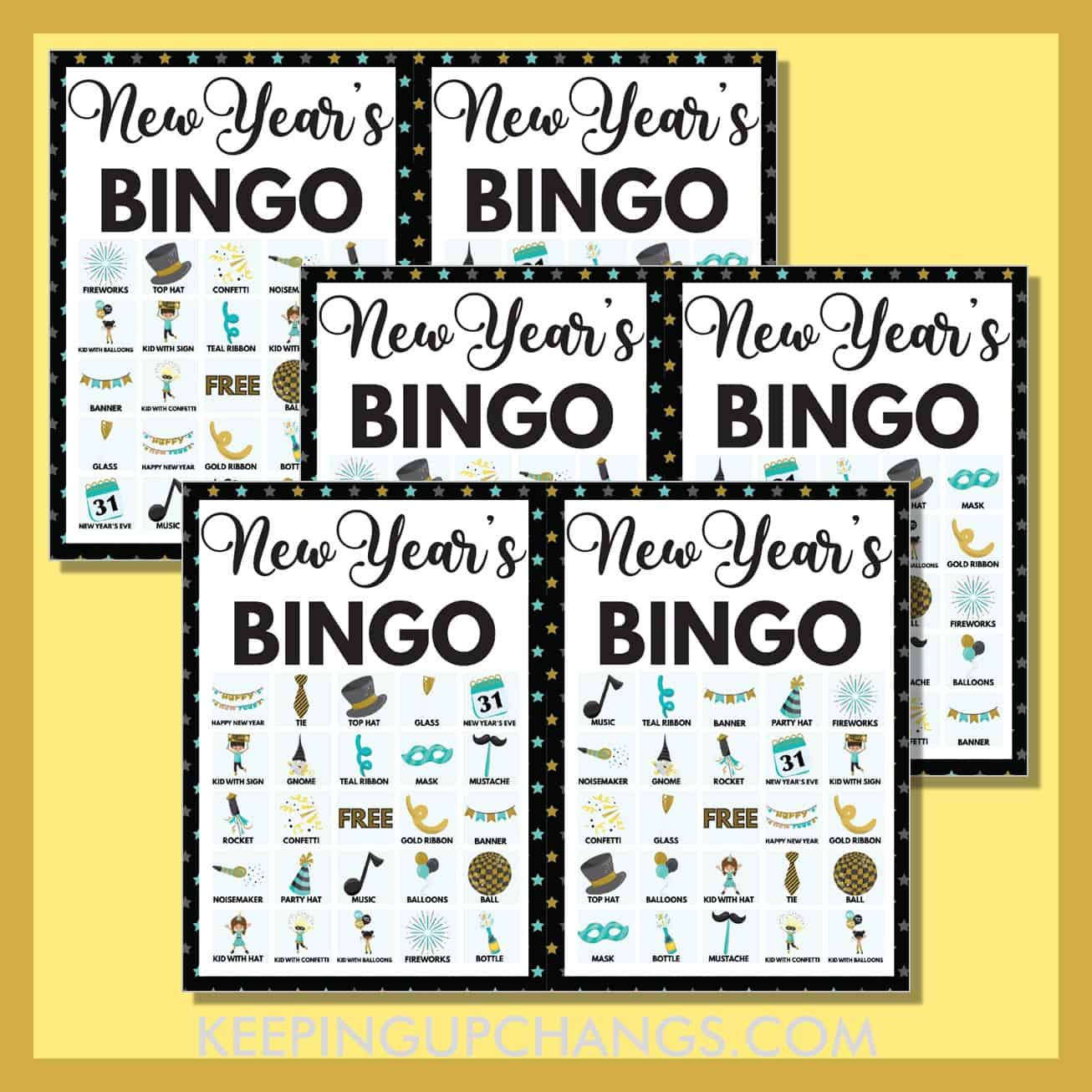 free new year's bingo 5x5 game cards.
