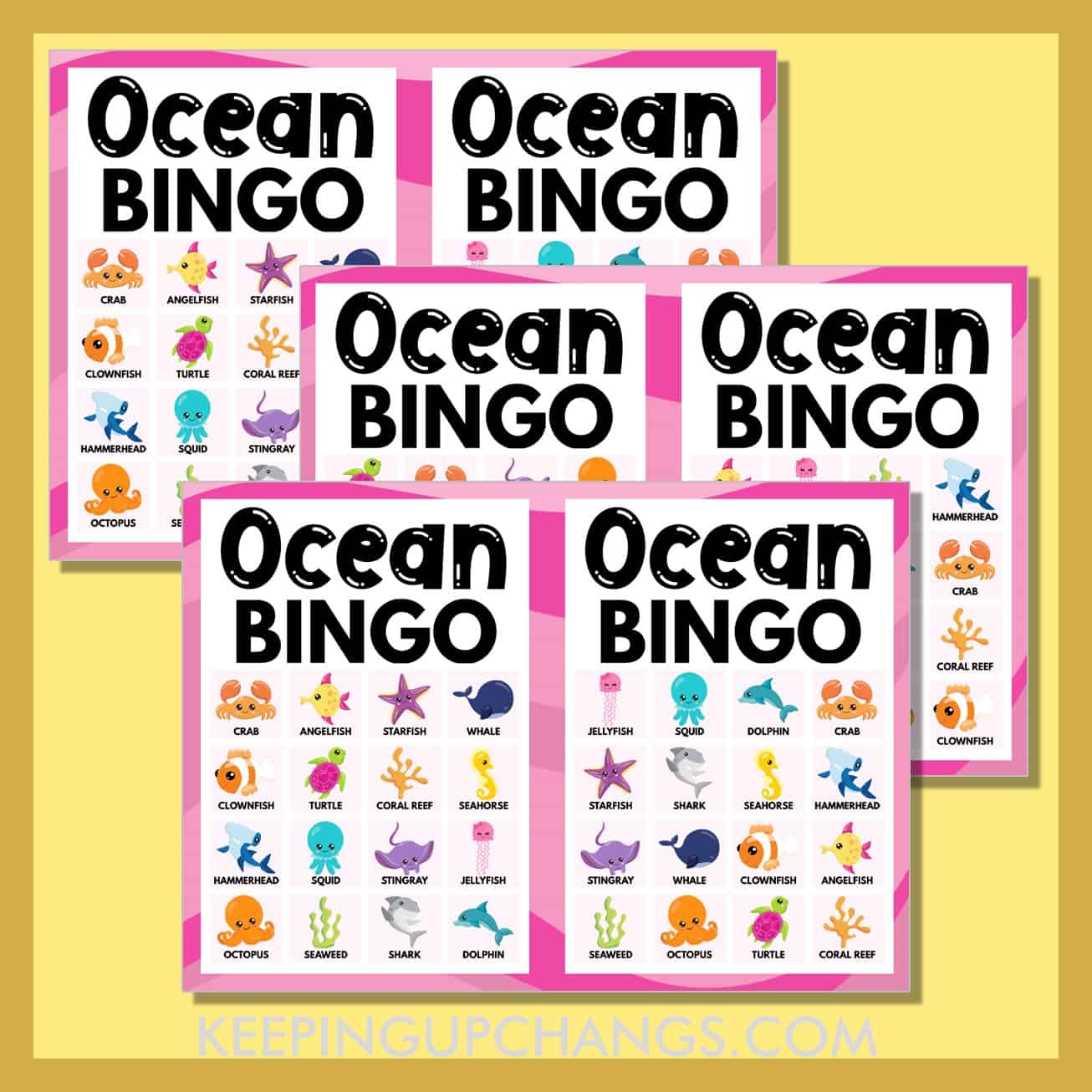 free ocean bingo 4x4 game cards.