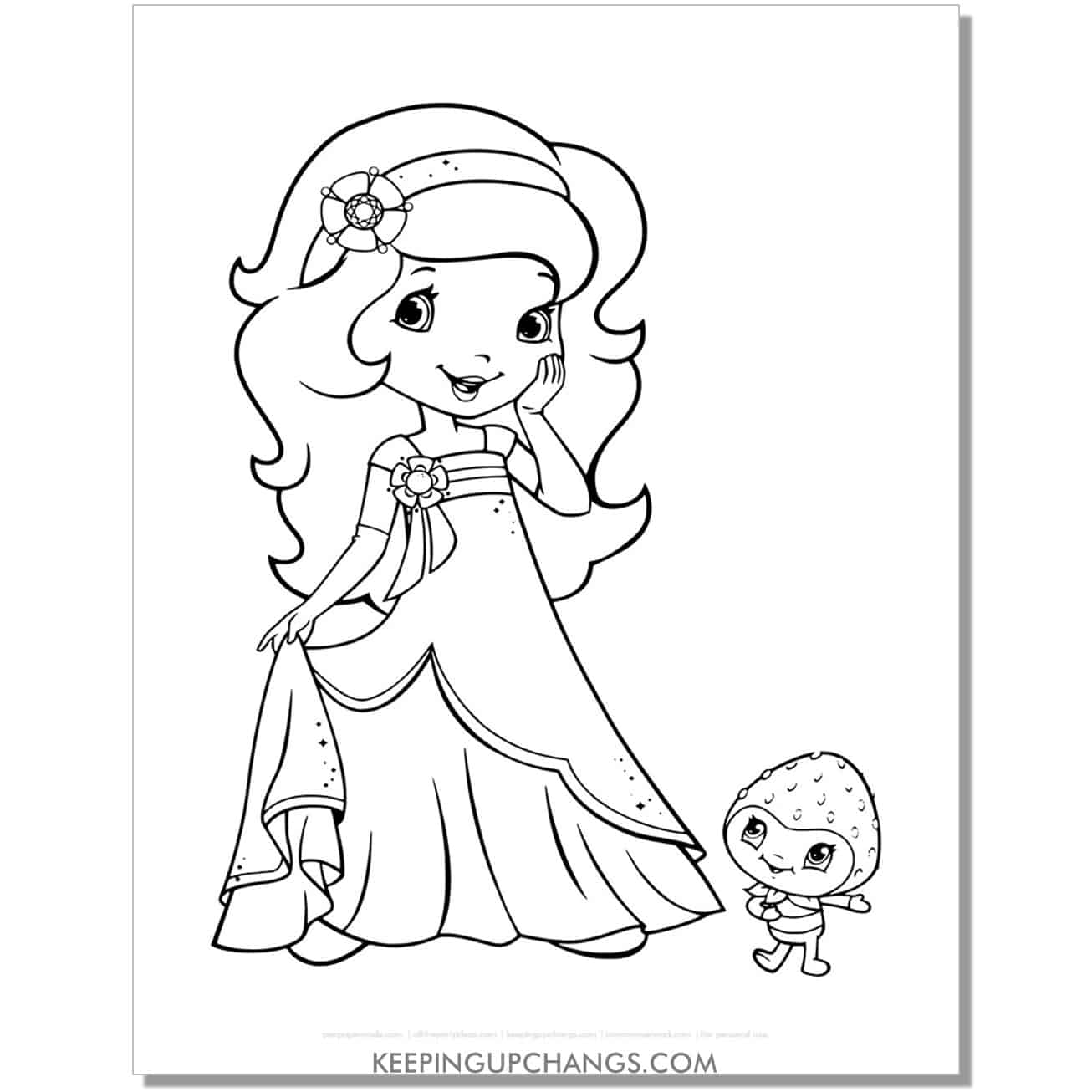 free orange blossom with baby strawberry shortcake coloring page, sheet.