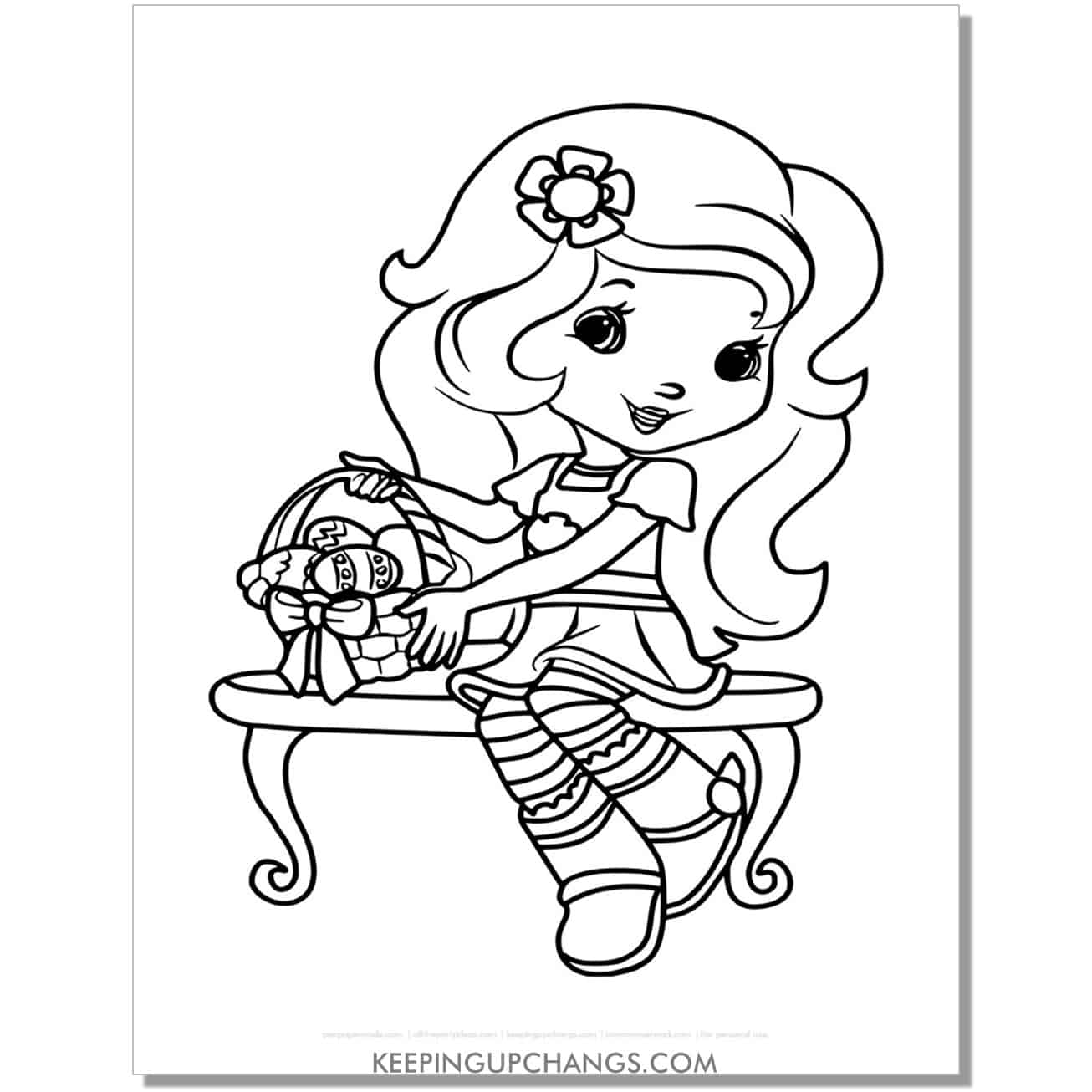 free orange blossom with easter basket strawberry shortcake coloring page, sheet.
