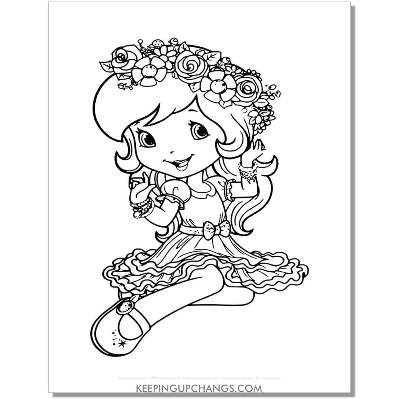 free orange blossom with flower crown strawberry shortcake coloring page, sheet.