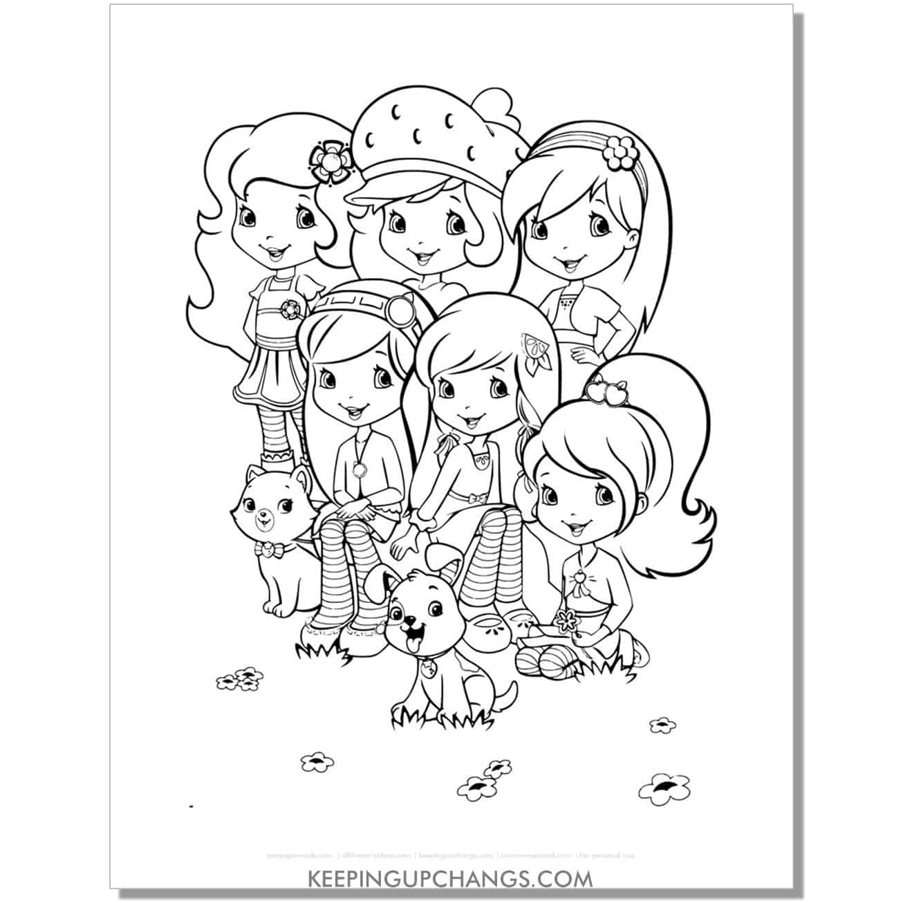 free strawberry shortcake friends coloring page, sheet.