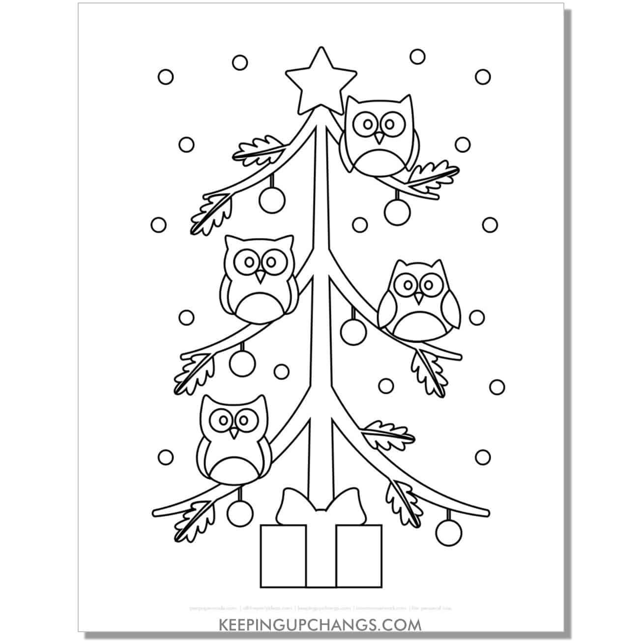 free owl bare christmas tree coloring page.
