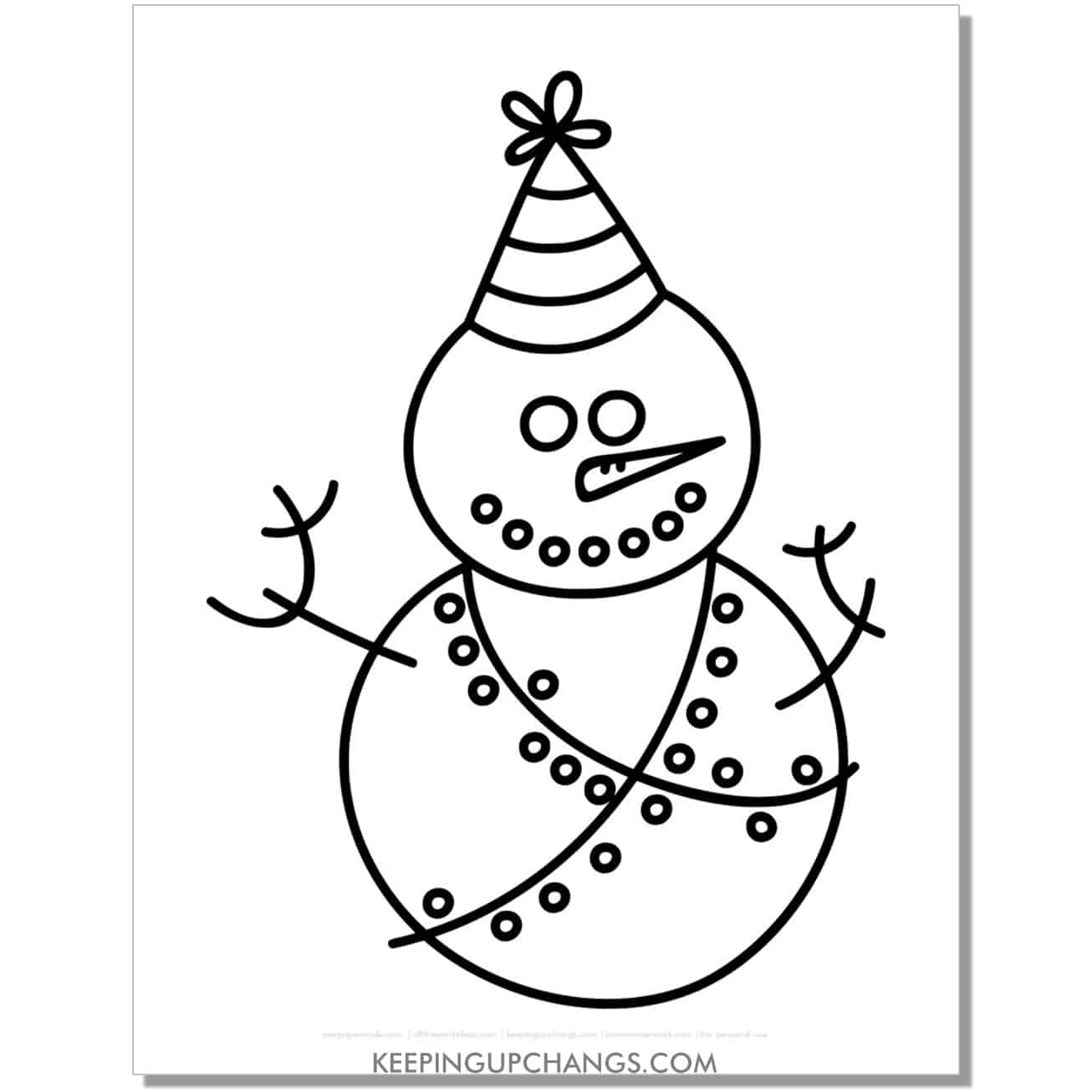 free snowman with christmas lights coloring page.