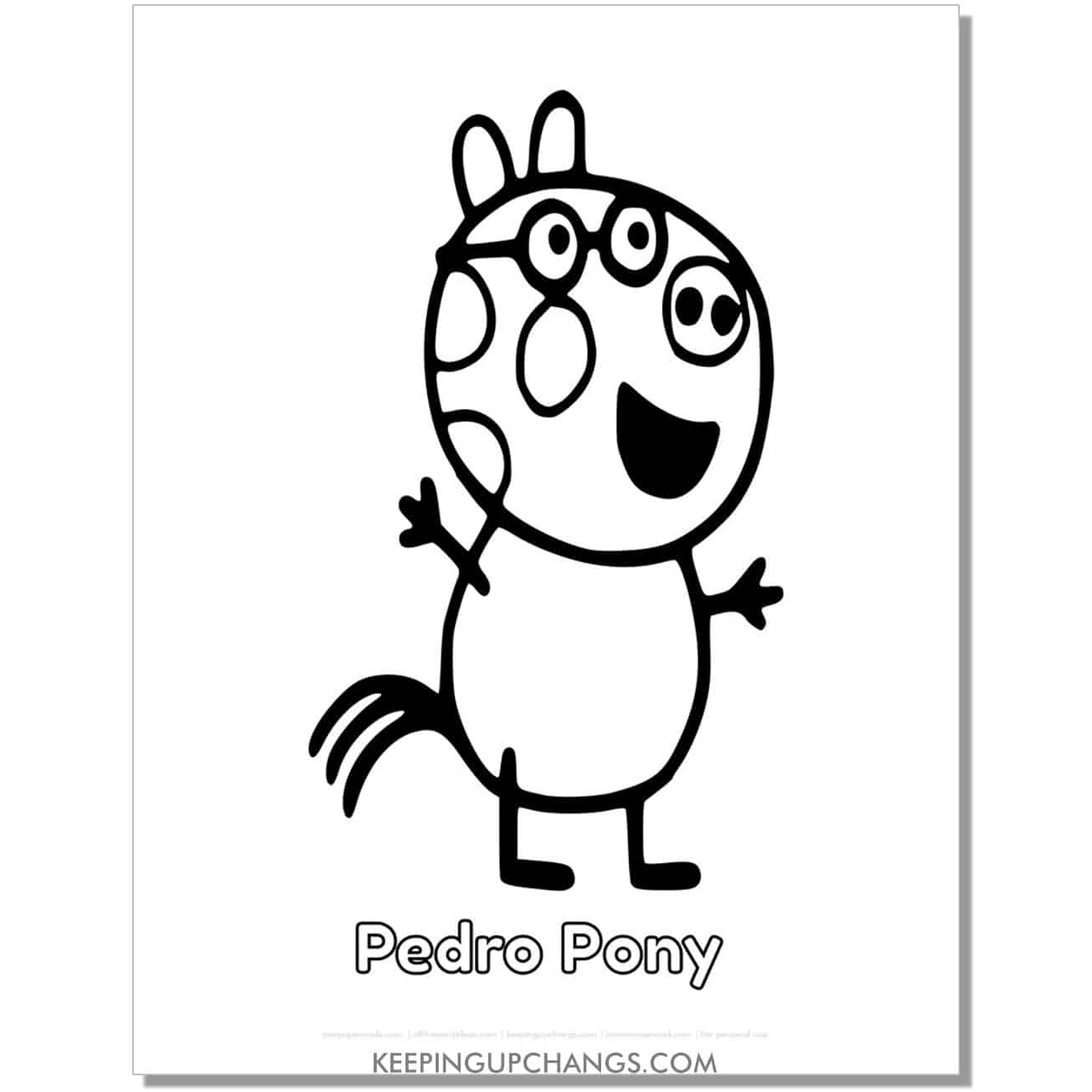 free pedro pony peppa pig coloring page, sheet.