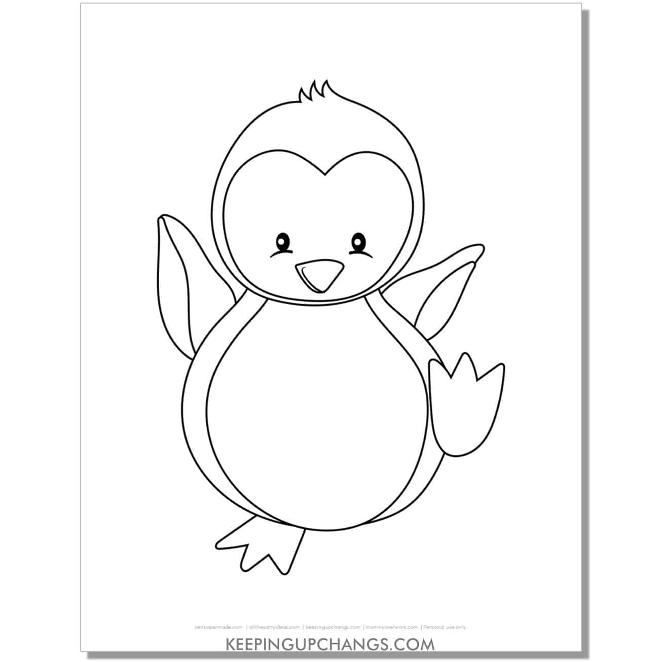 free happy jumping penguin coloring page.