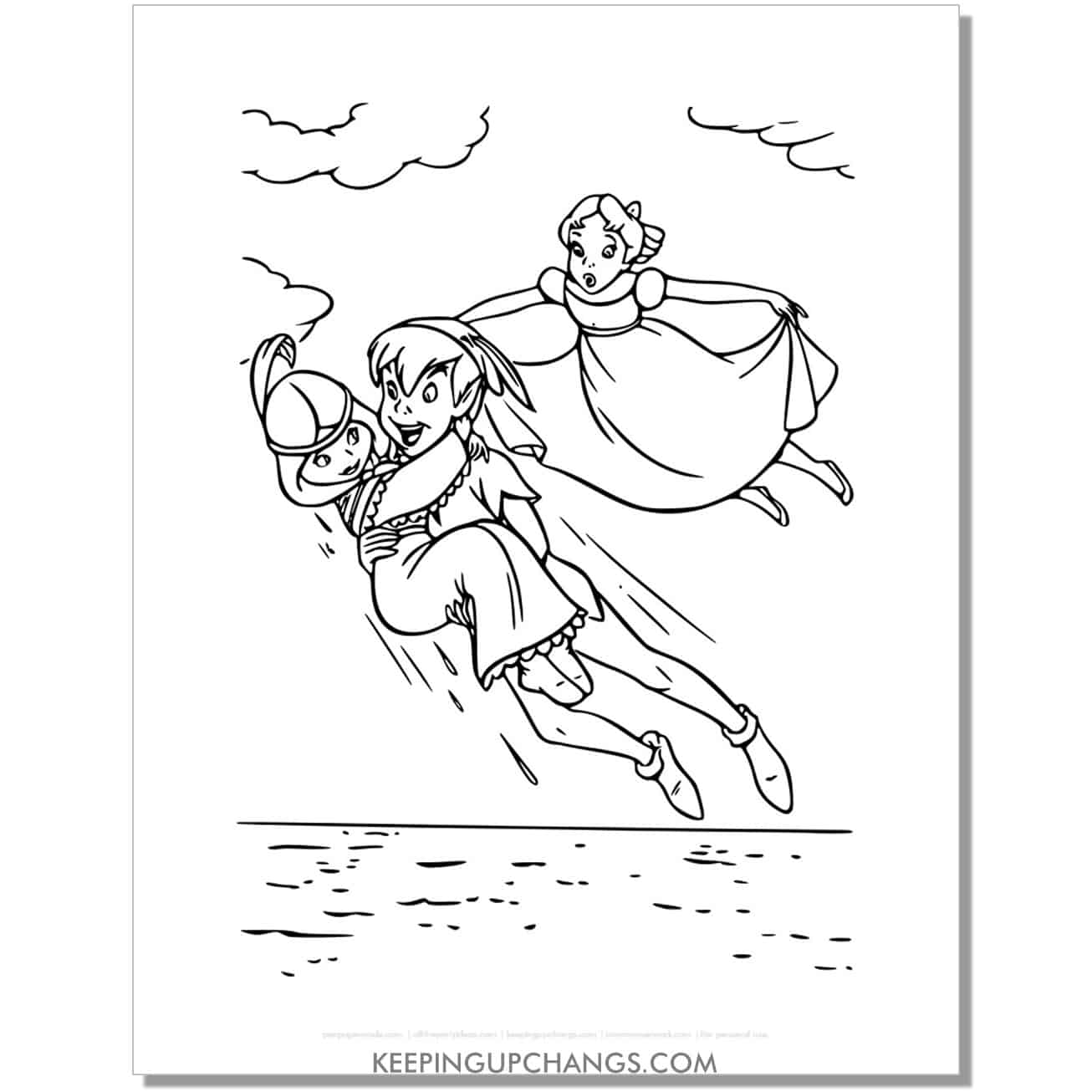 peter pan and wendy darling save tiger lily coloring page, sheet.