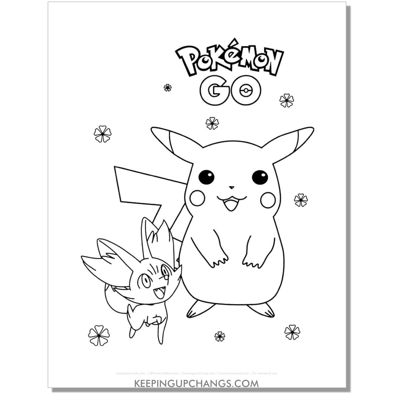pikachu, fennekin pokemon go coloring page, sheet.