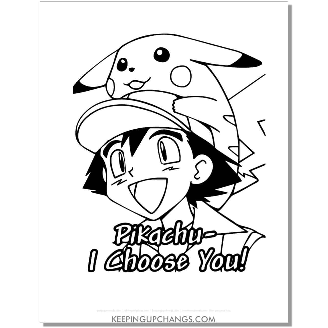 pikachu ash i choose you pokemon coloring page, sheet.