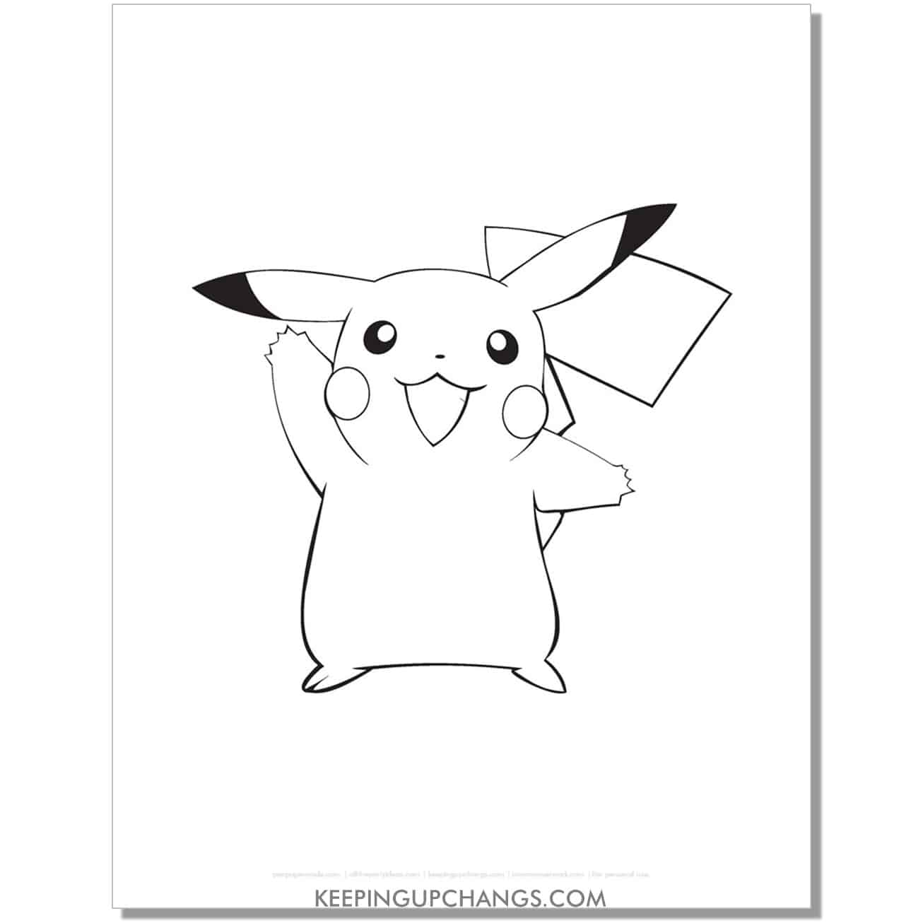 pikachu waving pokemon coloring page, sheet.