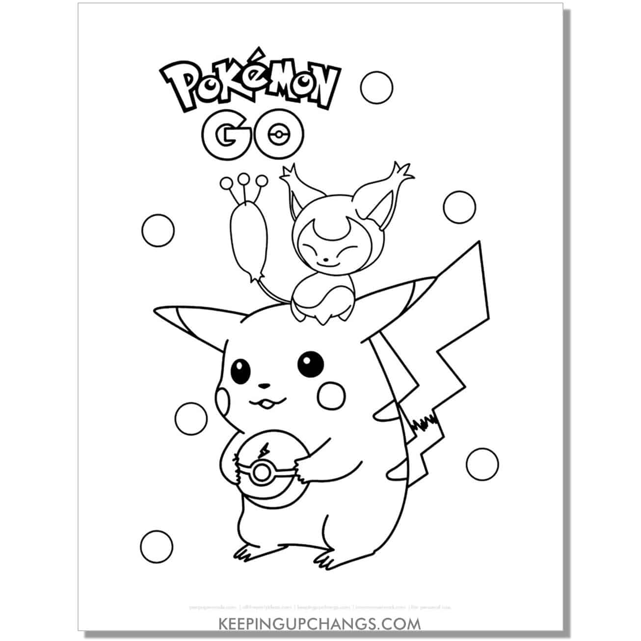 pikachu, skitty pokemon go coloring page, sheet.