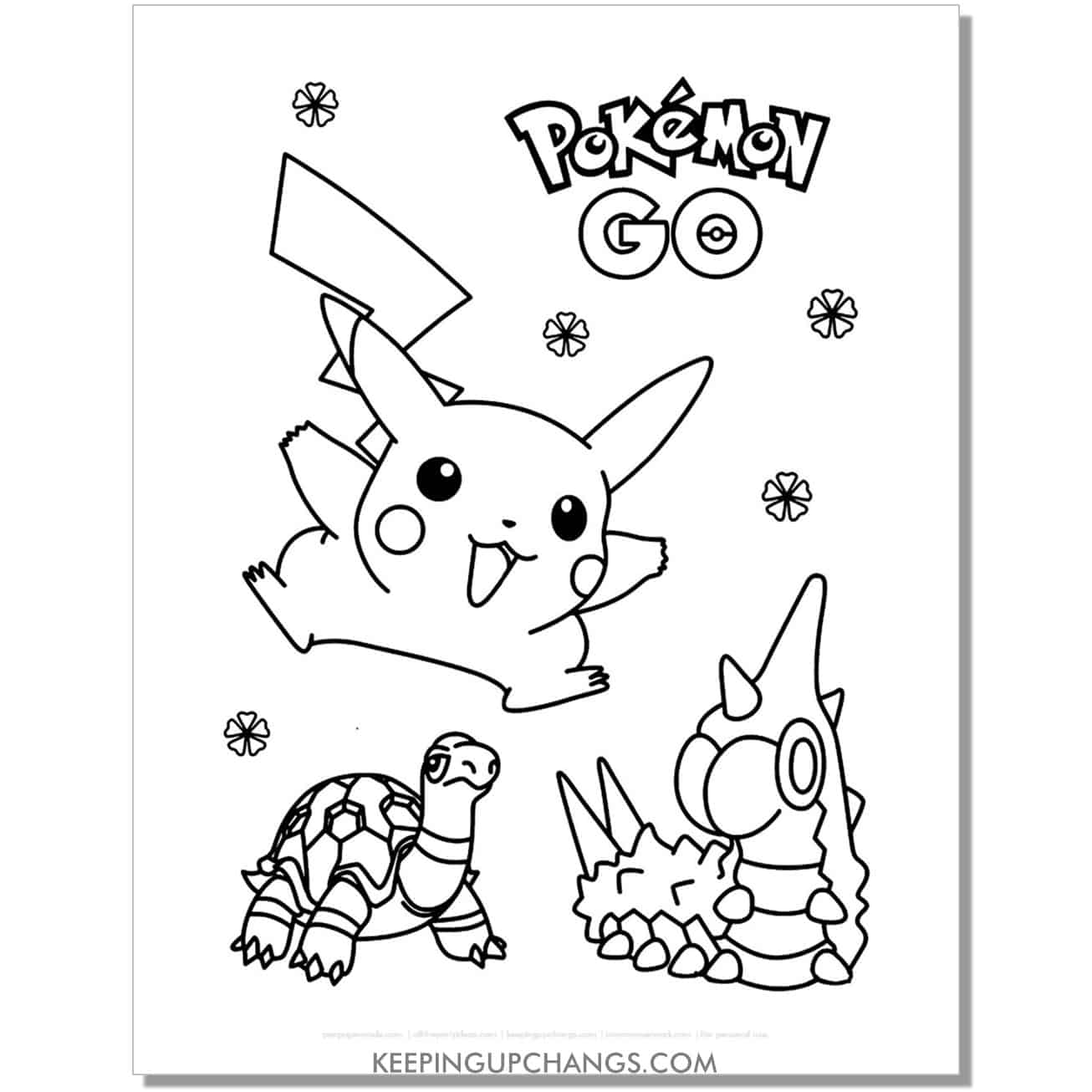 pikachu, torkoal, wurmple pokemon go coloring page, sheet.