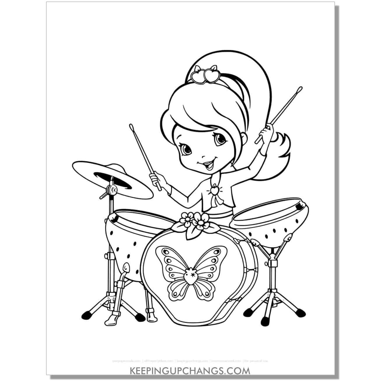 free plum pudding on drums strawberry shortcake coloring page, sheet.