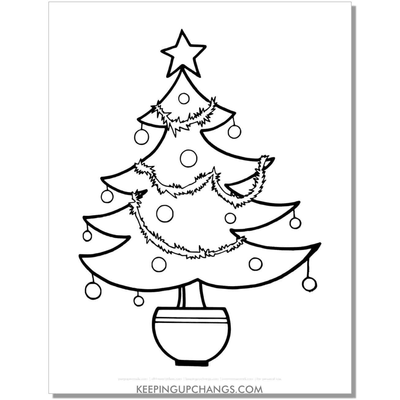 free christmas tree in pot coloring page.