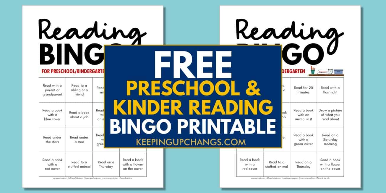 free preschool, kindergarten reading bingo challenge printable.
