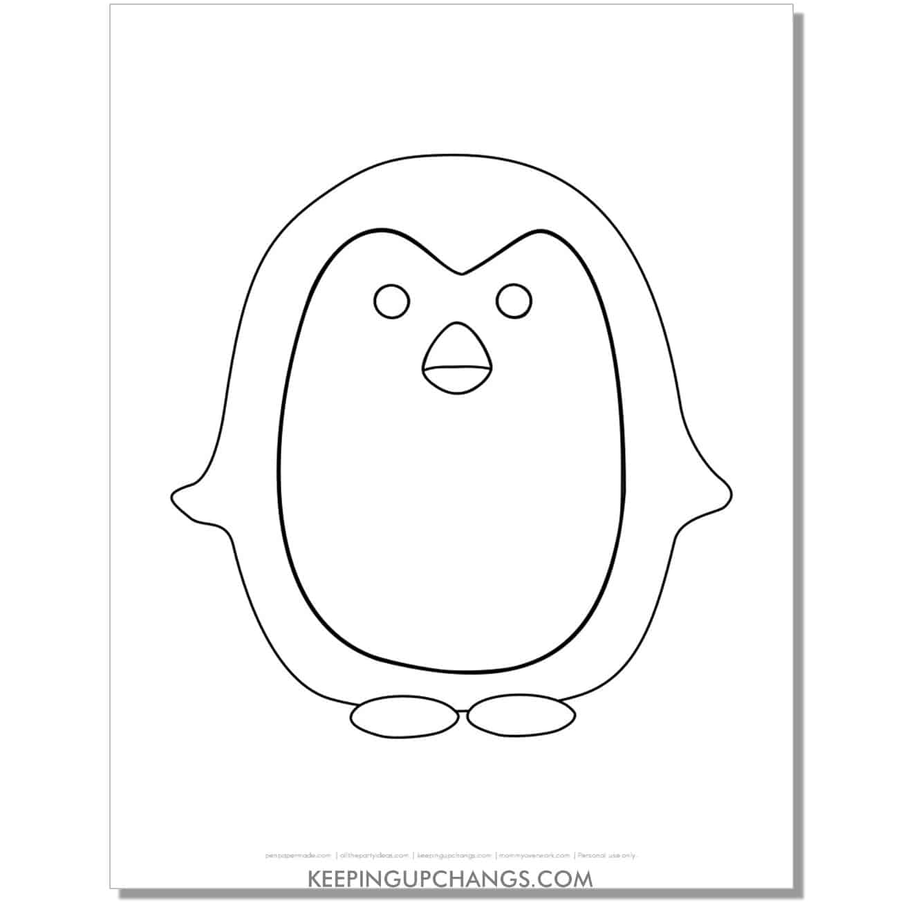 free easy, simple penguin outline coloring page.
