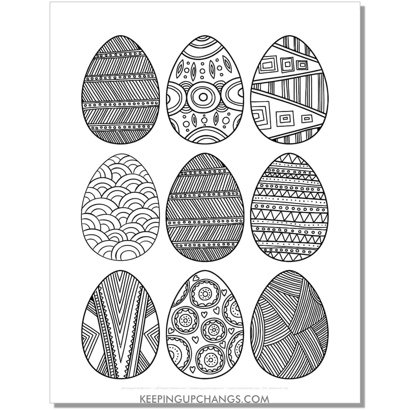 free detailed zentangle easter egg coloring page, sheet.