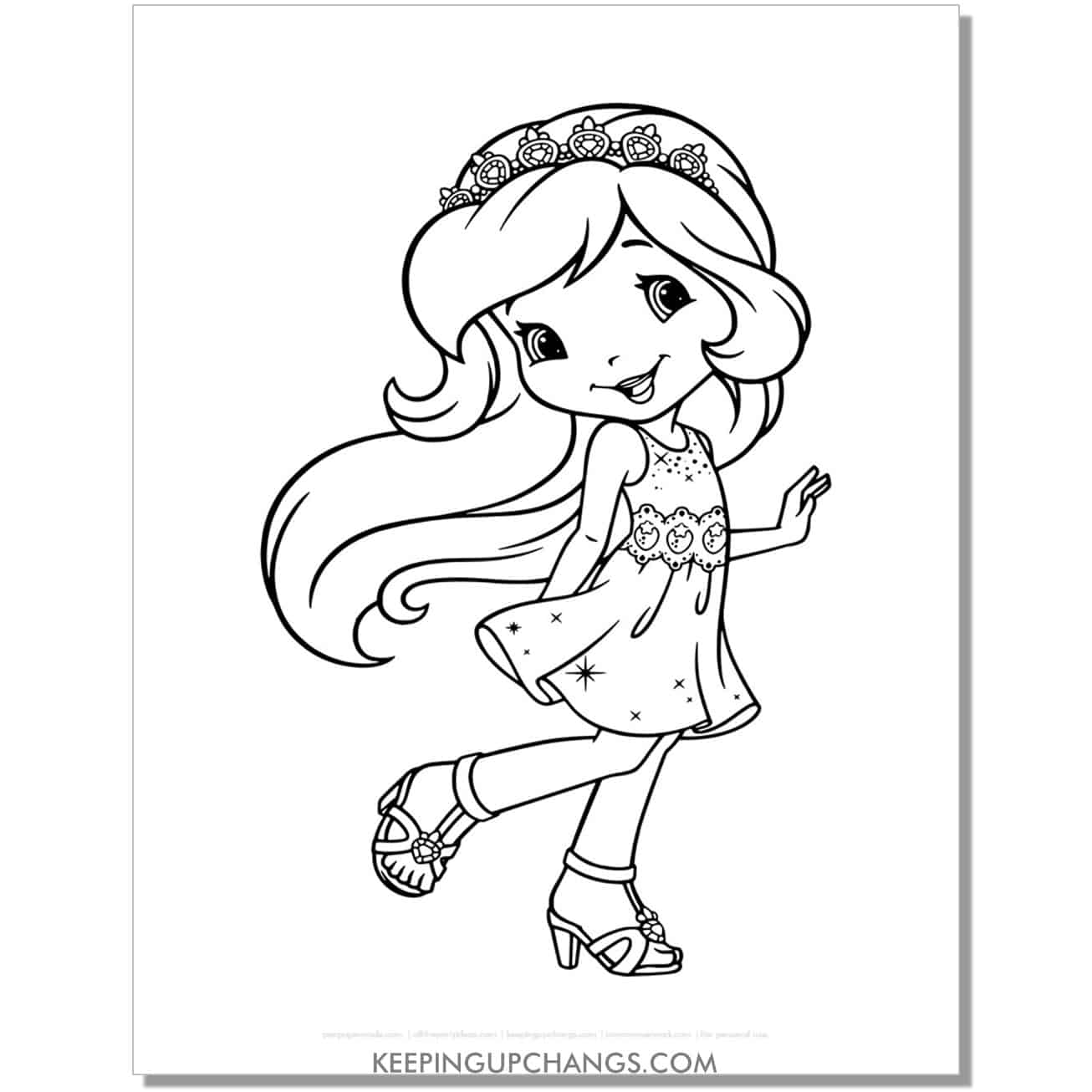 free strawberry shortcake dressed up coloring page, sheet.