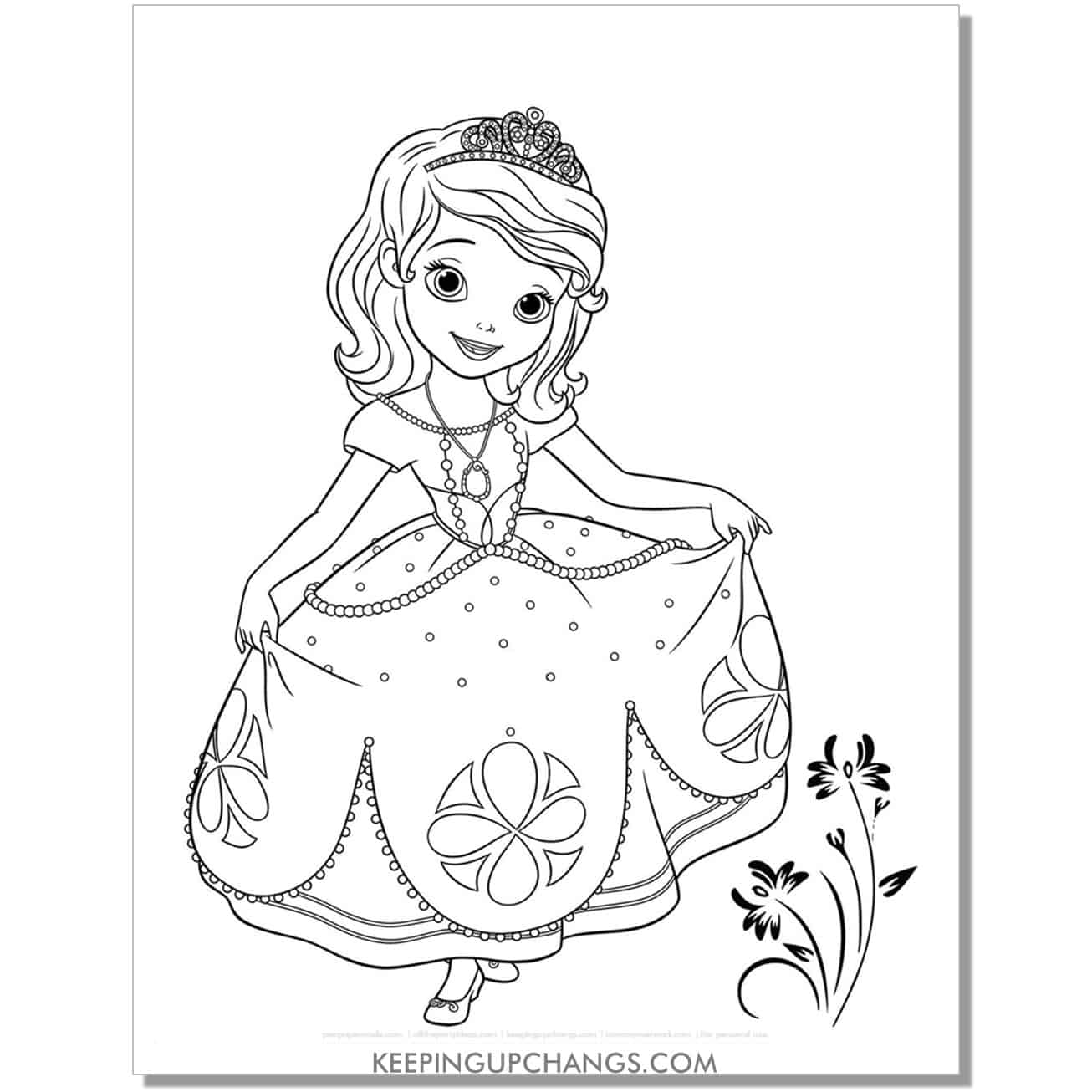 princess sofia the first doing a curtsy coloring page, sheet.