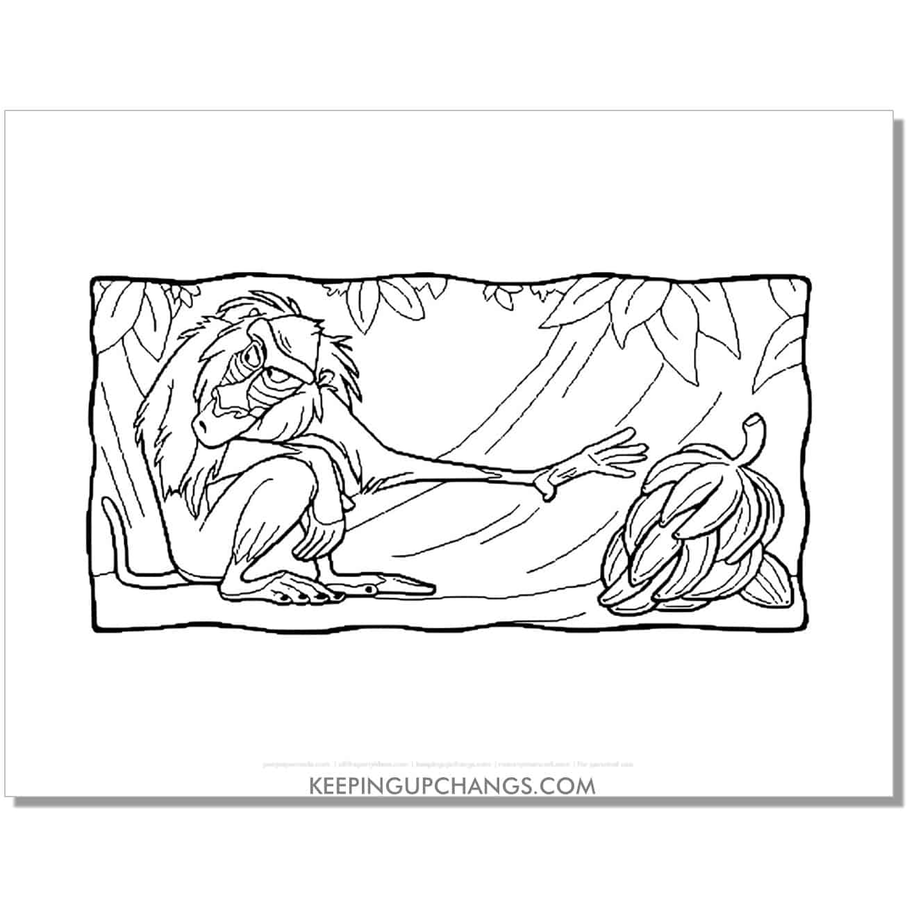 rafiki with bunch of bananas lion king coloring page, sheet.