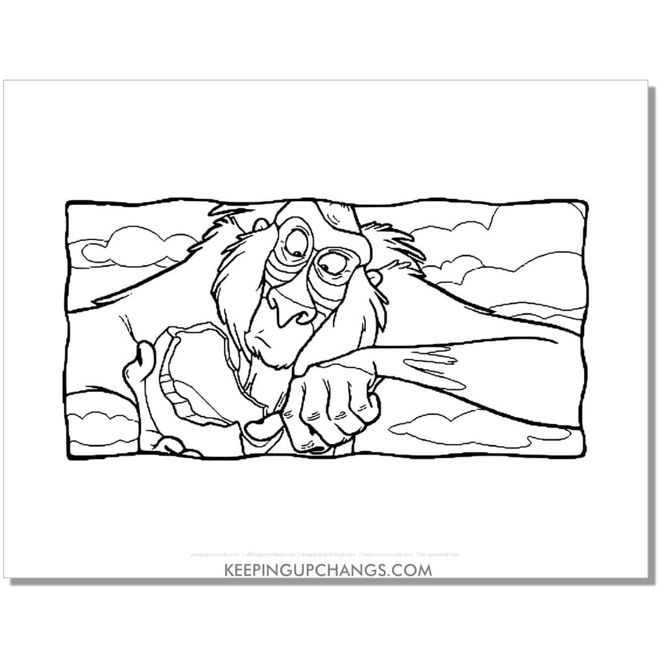 rafiki reaches in coconut lion king coloring page, sheet.
