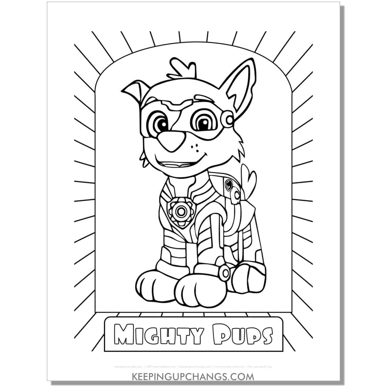 free rocky mighty pup paw patrol coloring page, sheet.