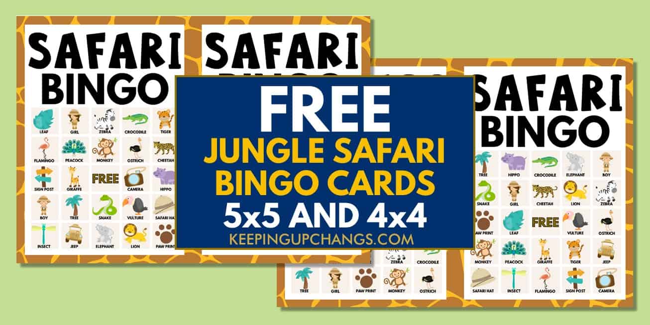 free safari bingo cards 5x5 4x4 for birthday party, wedding, baby shower.