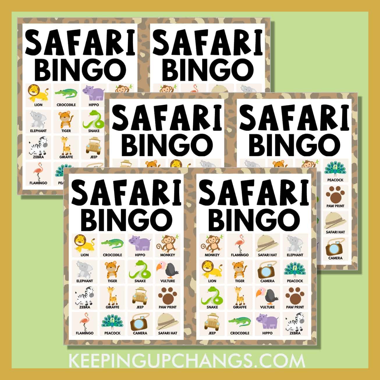 free jungle safari bingo 4x4 game cards.