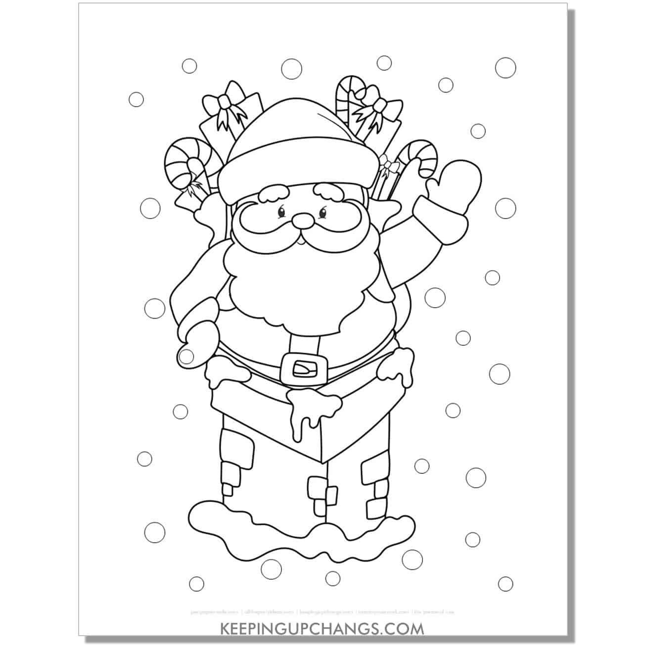 free adorable santa in chimney coloring page.
