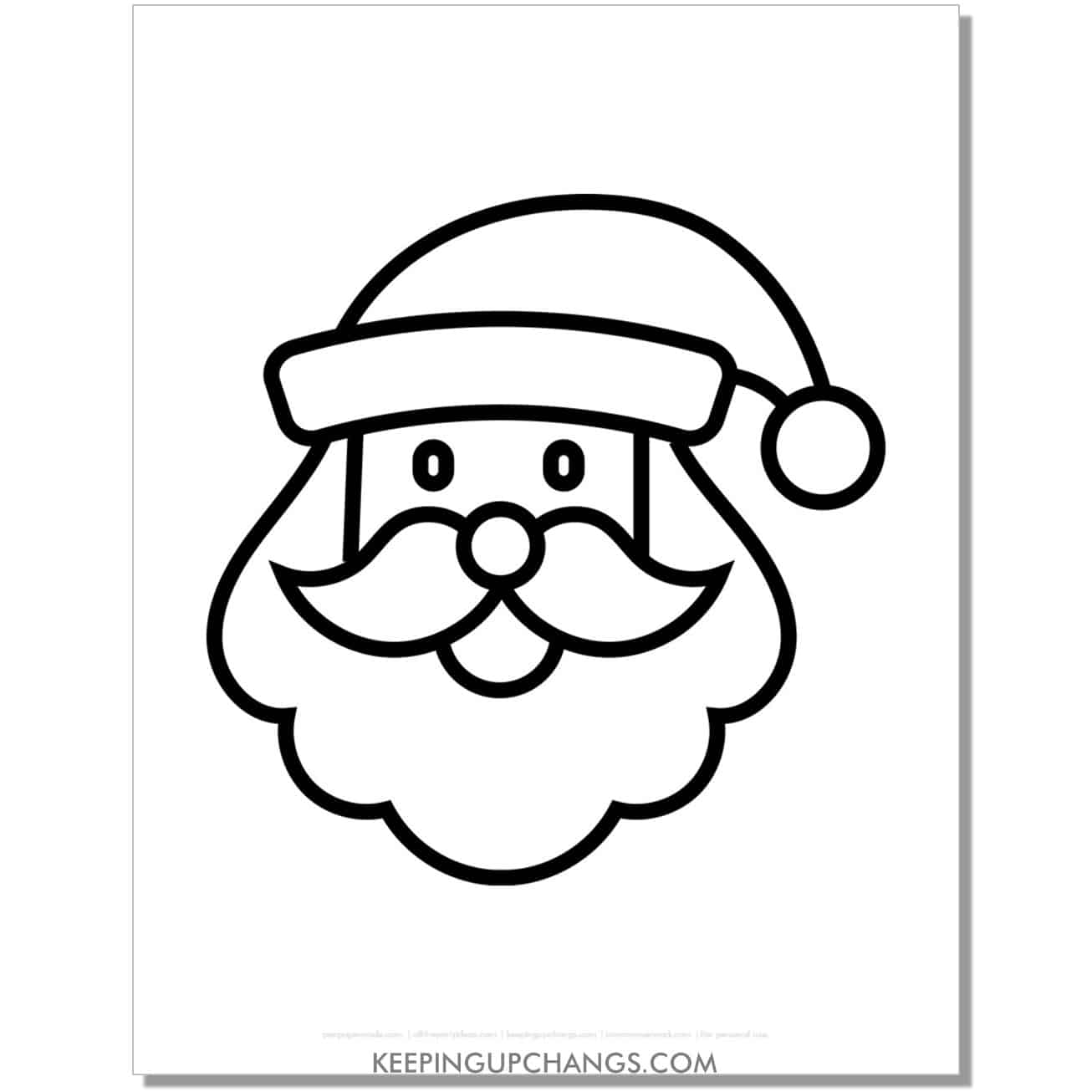 free line art santa face outline, black and white cut out template.
