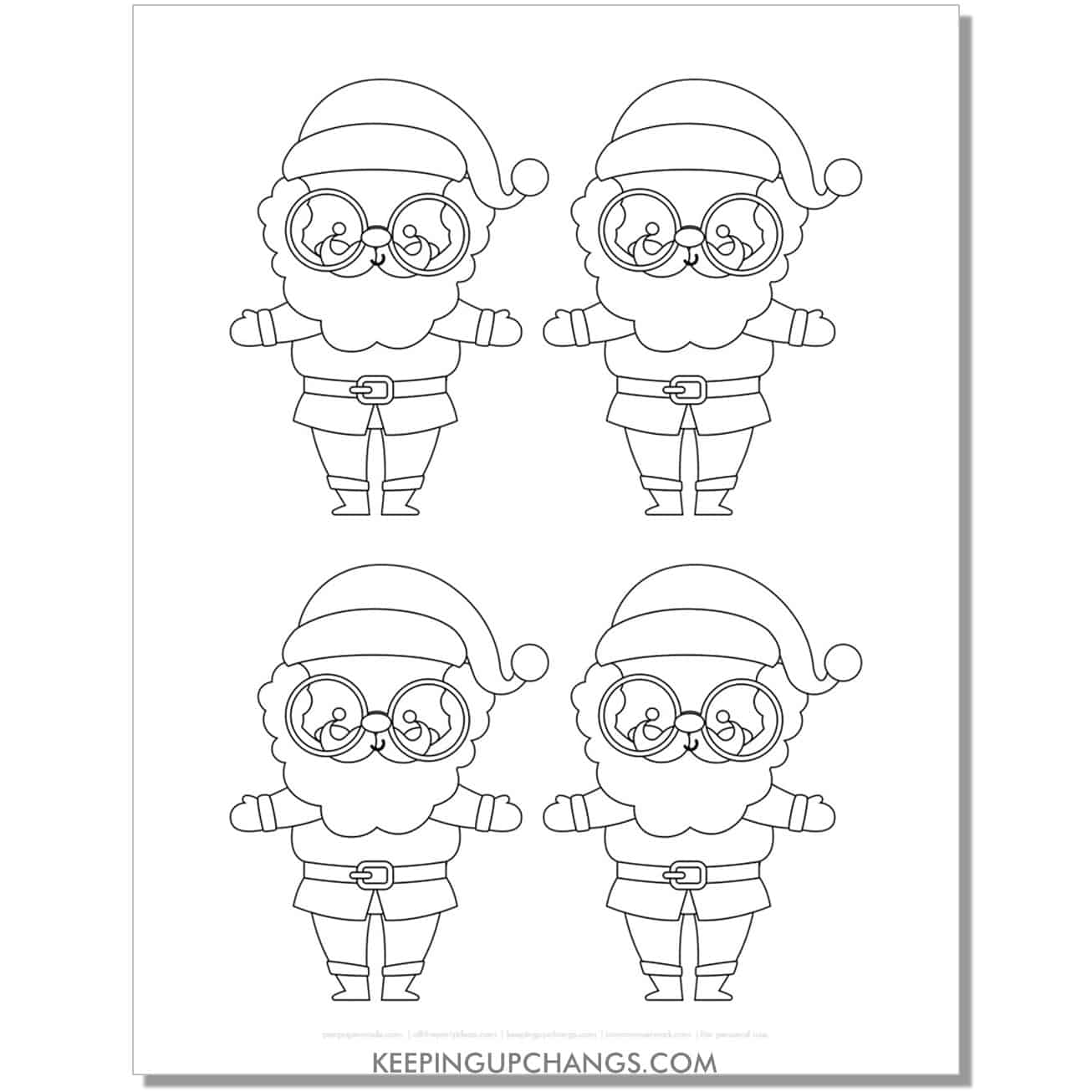free medium glasses santa outline, cut out template in black and white.