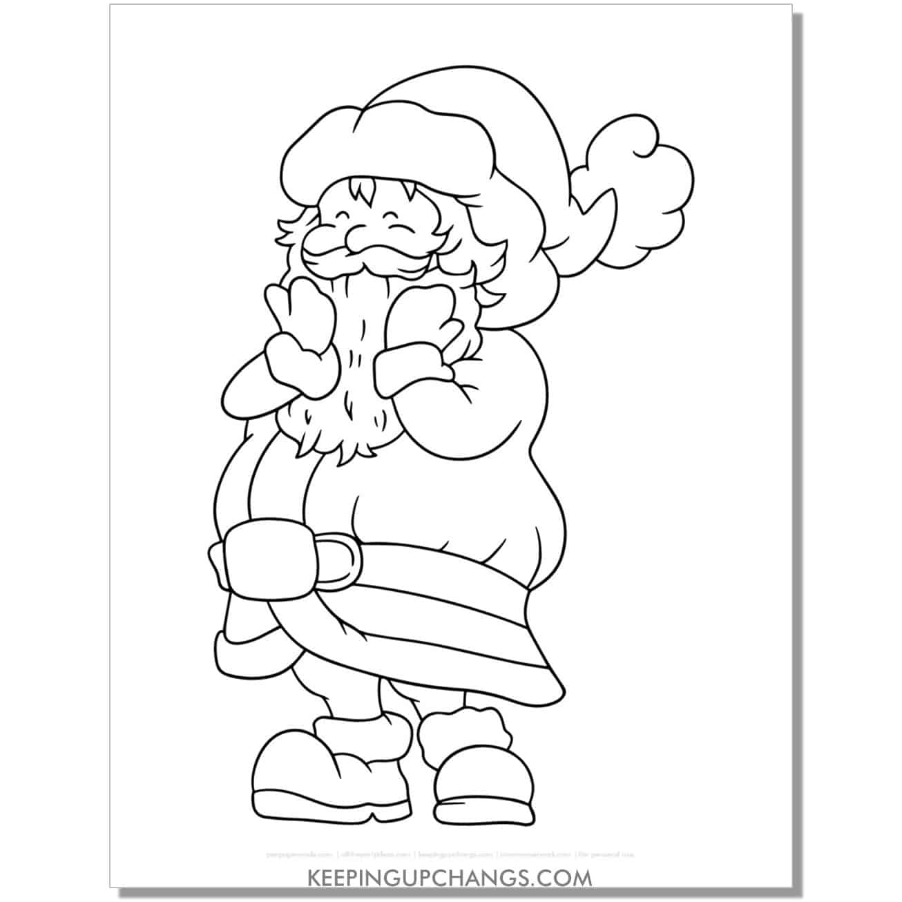 free happy santa outline, black and white cut out template.
